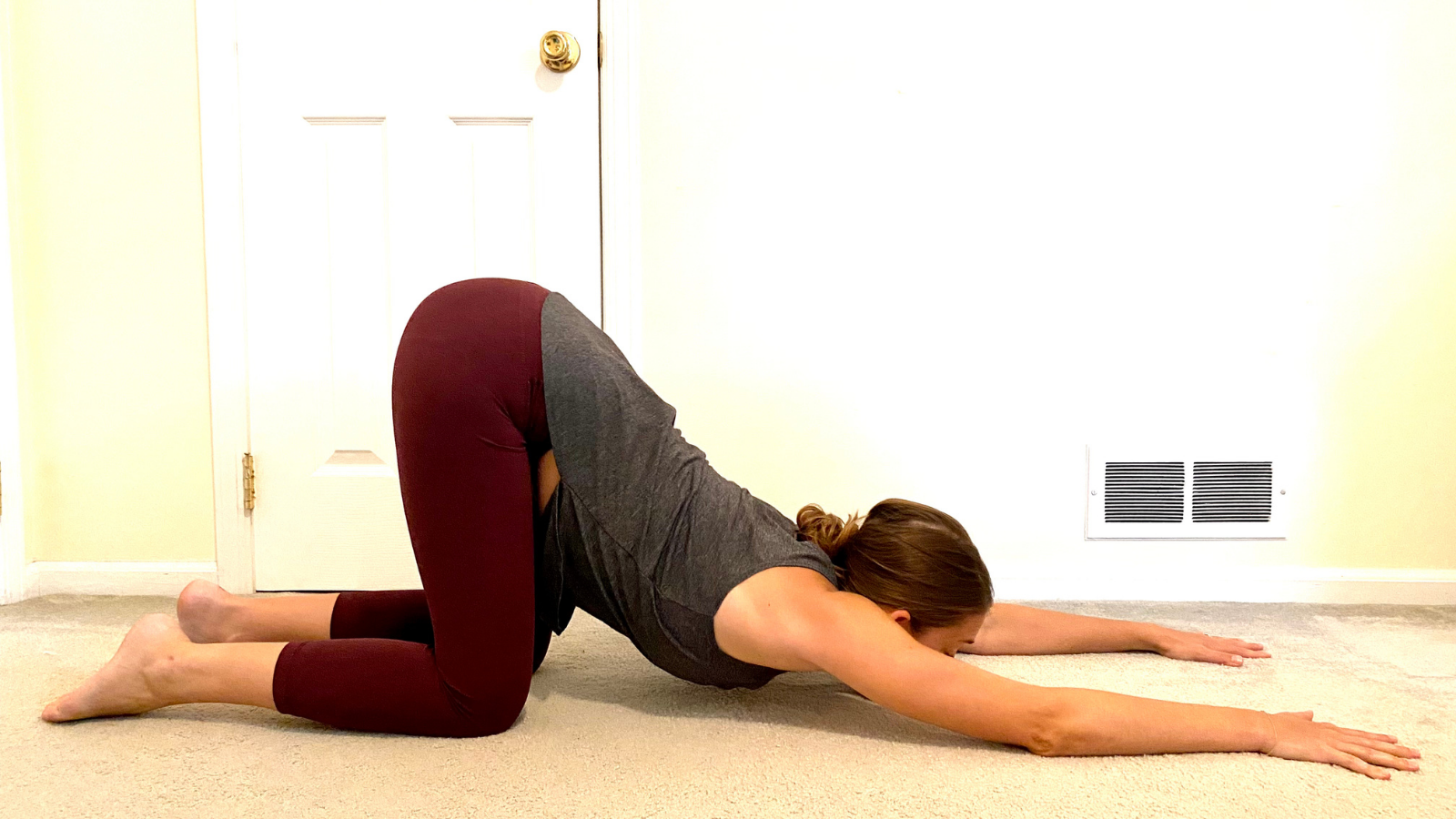 Downward Facing Dog or Adho Mukha Svanasana variations. Puppy Dog Pose variation lightens the load